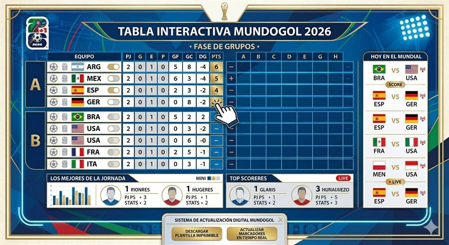 Tabla de resultados imprimible del Mundial